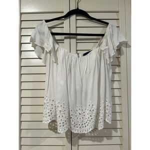 Blue Rain White Eyelet Crop Top XS
